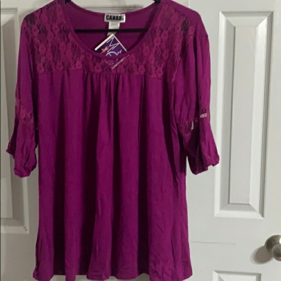 Canari Tops - Canari Purple Lace Inset 3/4 Sleeve Size 2X